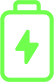 Illustration einer grünen Batterie mit einem Blitzsymbol, das auf einen Akkustand hinweist